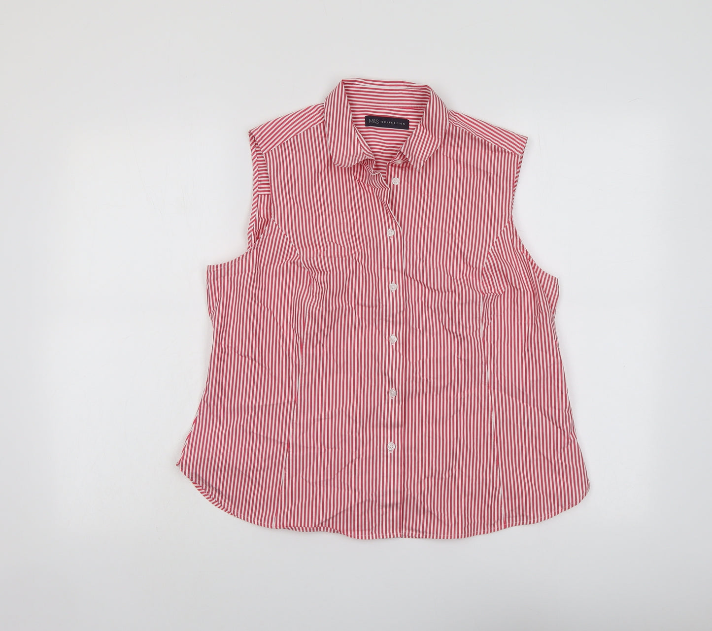Marks and Spencer Womens Red Striped Cotton Basic Tank Size 16 Collared