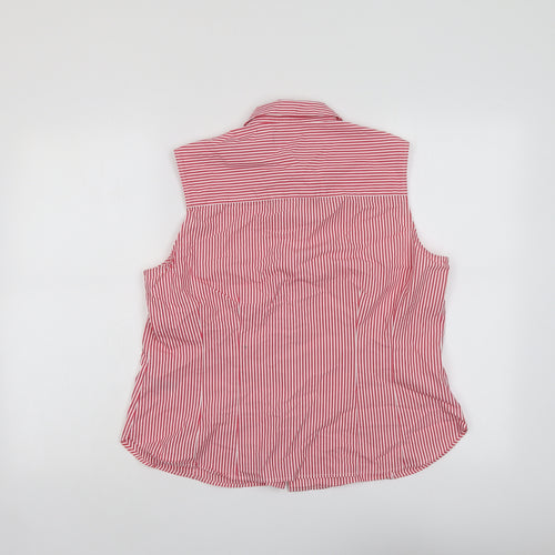 Marks and Spencer Womens Red Striped Cotton Basic Tank Size 16 Collared