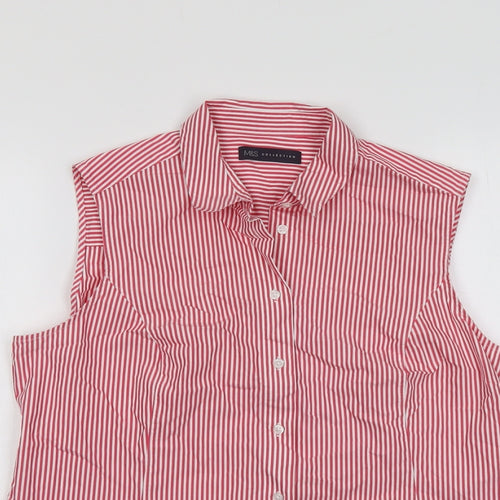 Marks and Spencer Womens Red Striped Cotton Basic Tank Size 16 Collared
