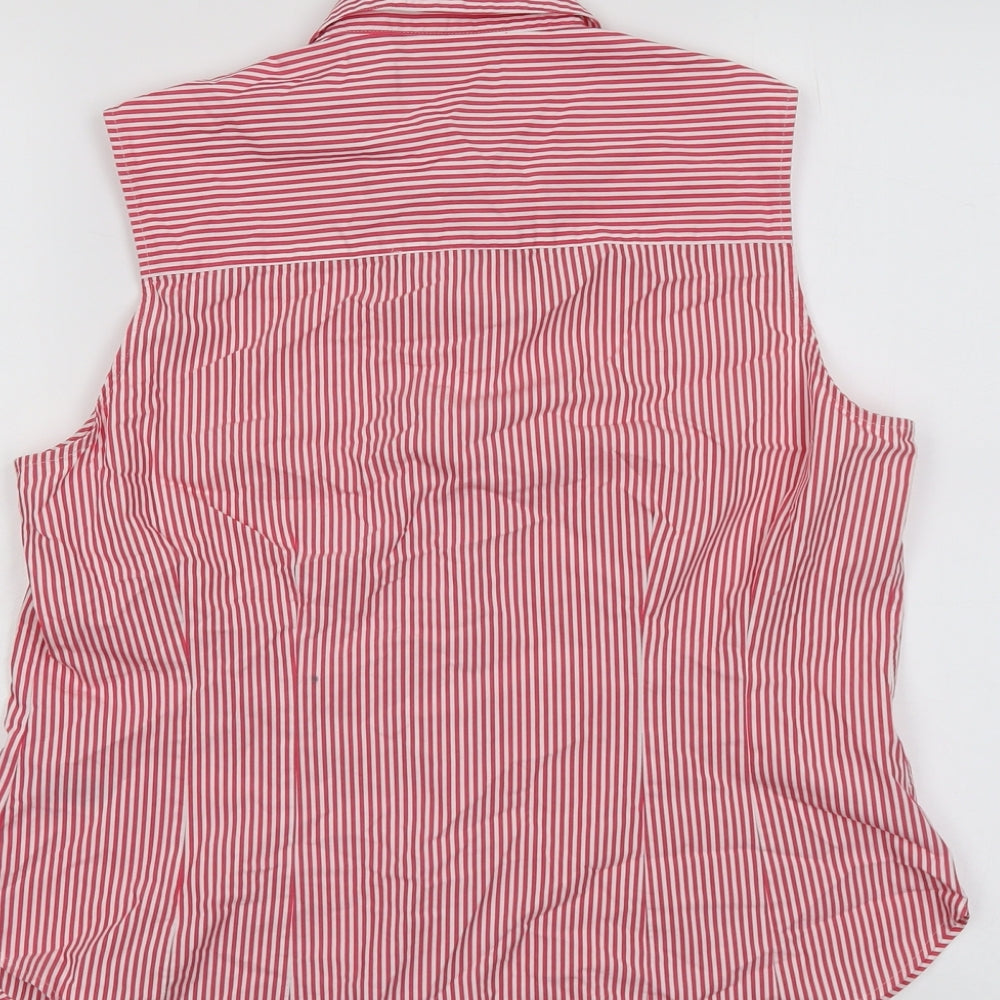 Marks and Spencer Womens Red Striped Cotton Basic Tank Size 16 Collared