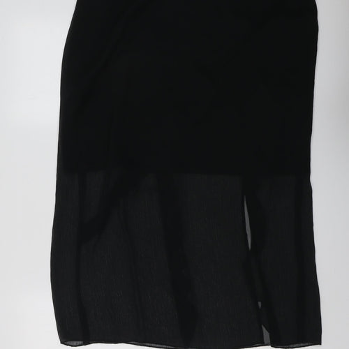 Marks and Spencer Womens Black Polyester A-Line Skirt Size 18 Zip - Sheer overlay