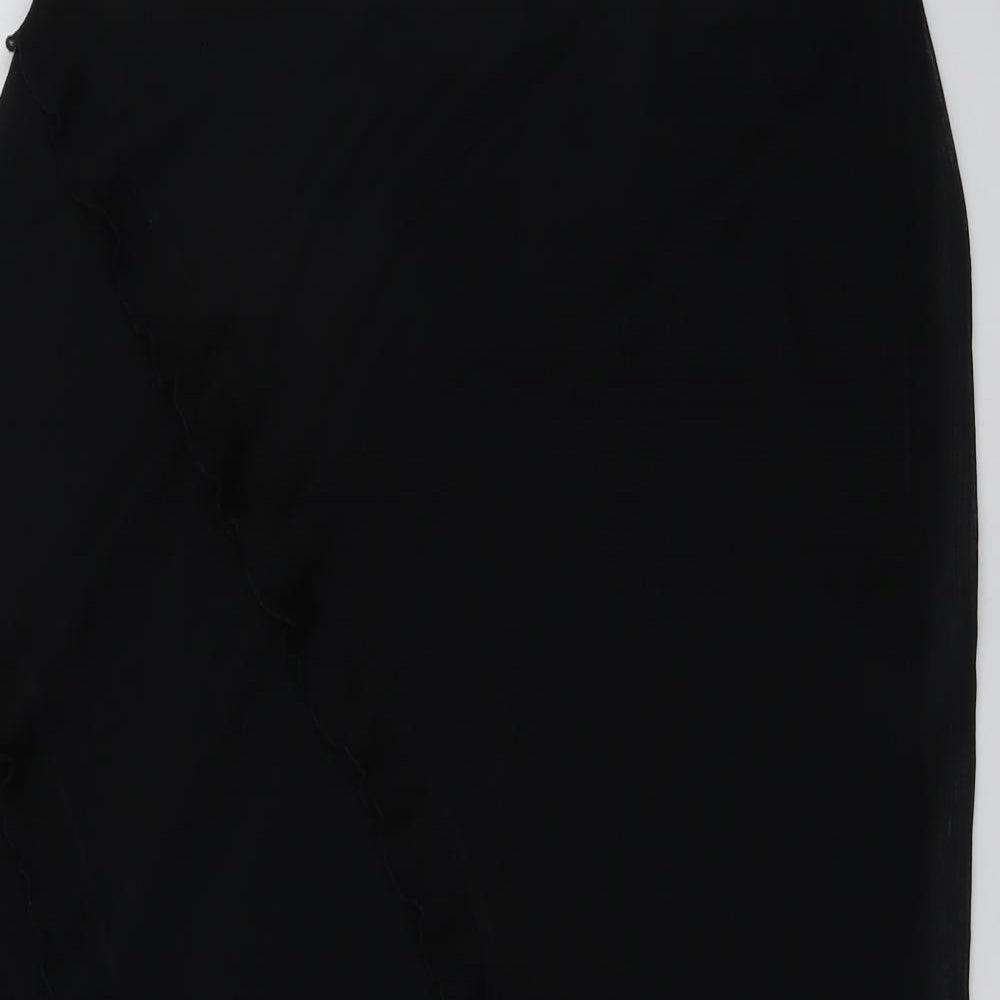 Marks and Spencer Womens Black Polyester A-Line Skirt Size 18 Zip - Sheer overlay