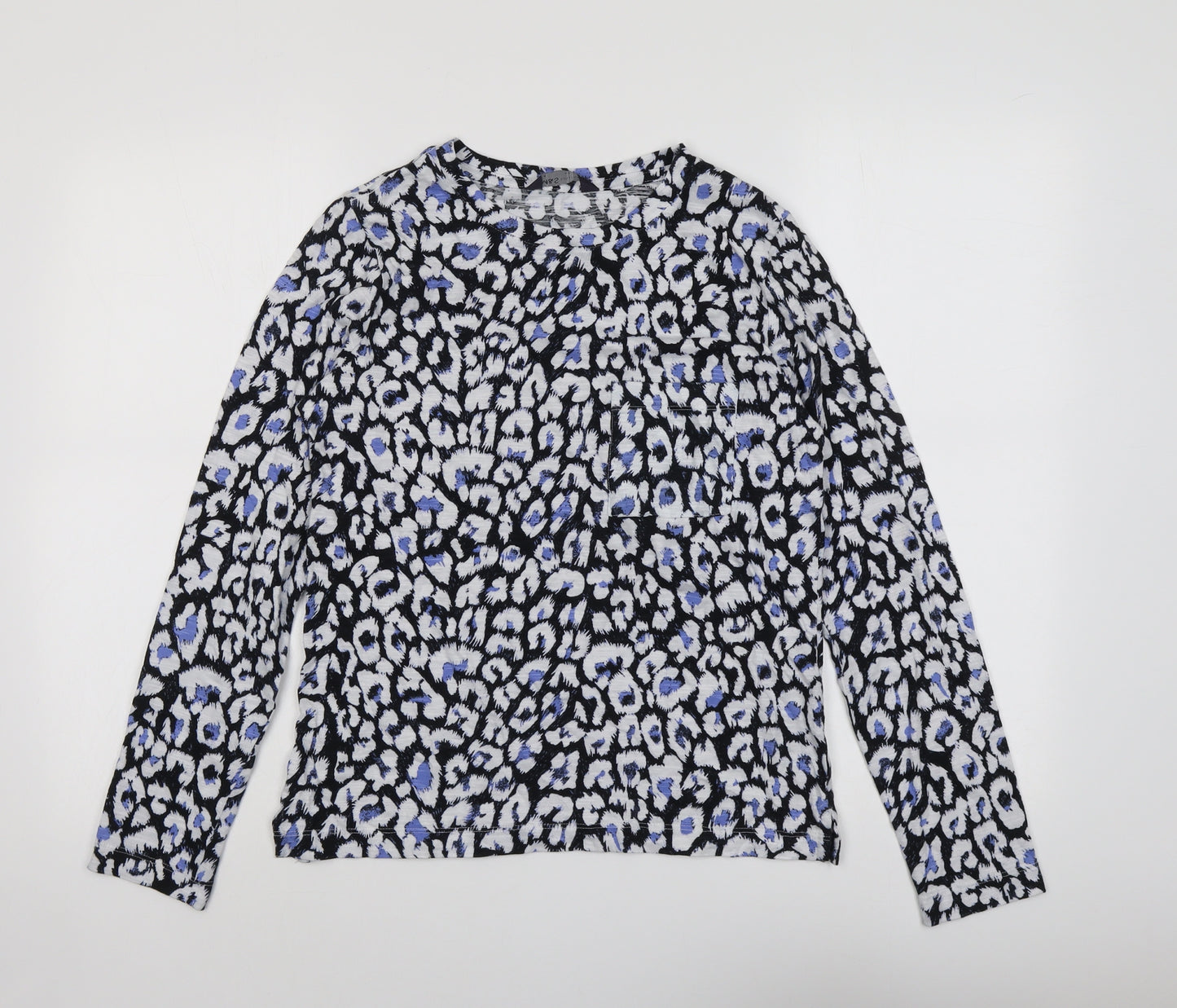 Marks and Spencer Womens Blue Geometric Polyester Basic Blouse Size 6 Round Neck