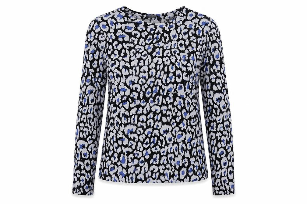 Marks & Spencer Womens Blue Geometric Polyester Basic Blouse Size 6 Round Neck