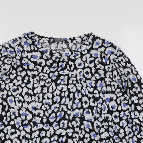 Marks and Spencer Womens Blue Geometric Polyester Basic Blouse Size 6 Round Neck