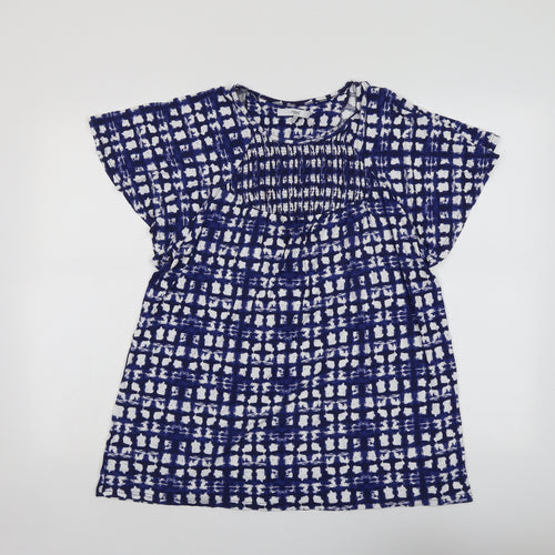 NEXT Womens Blue Geometric Viscose Basic Blouse Size 18 Round Neck