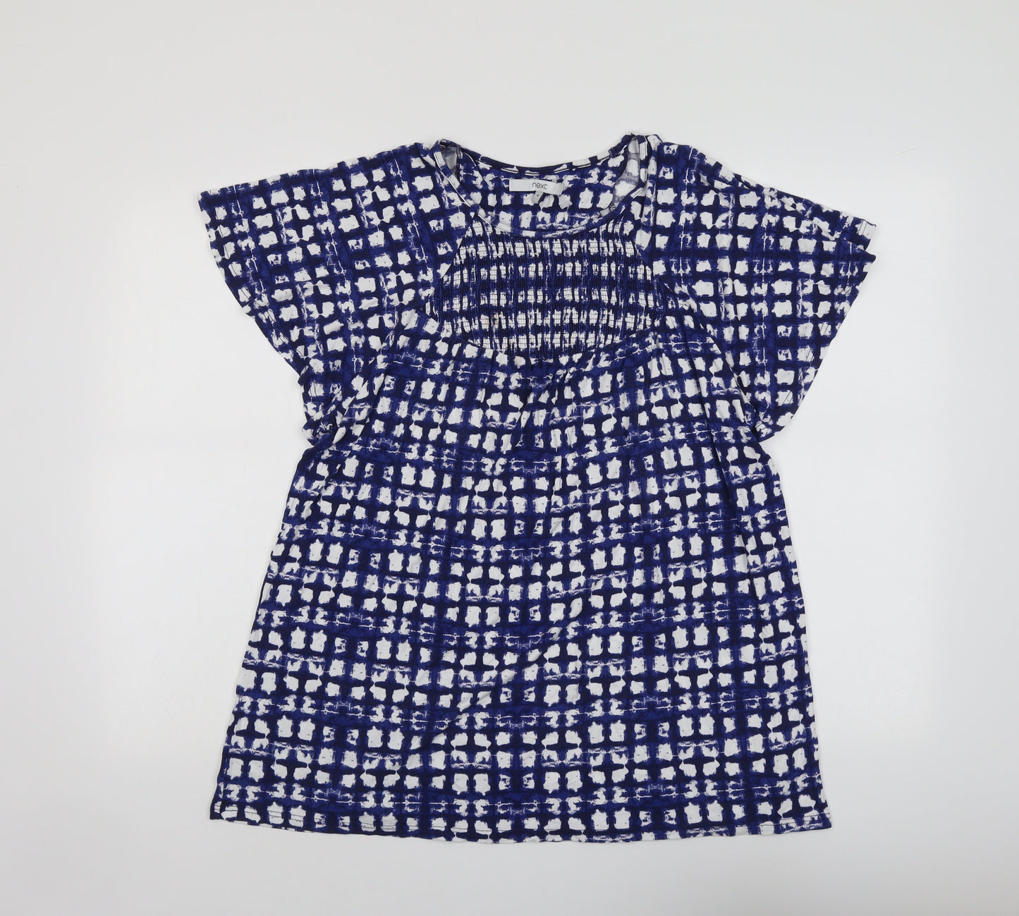 NEXT Womens Blue Geometric Viscose Basic Blouse Size 18 Round Neck