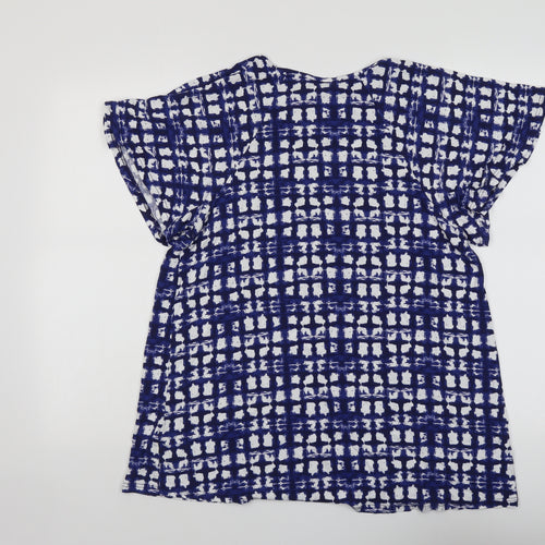 NEXT Womens Blue Geometric Viscose Basic Blouse Size 18 Round Neck
