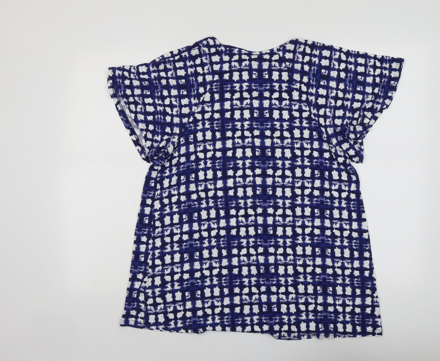 NEXT Womens Blue Geometric Viscose Basic Blouse Size 18 Round Neck