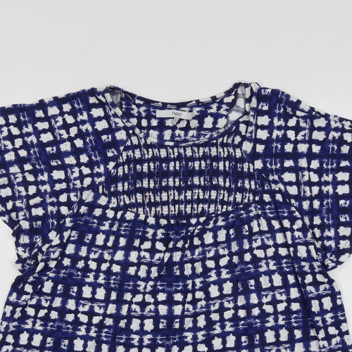NEXT Womens Blue Geometric Viscose Basic Blouse Size 18 Round Neck