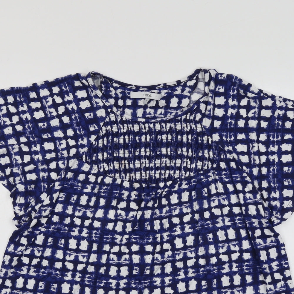 NEXT Womens Blue Geometric Viscose Basic Blouse Size 18 Round Neck