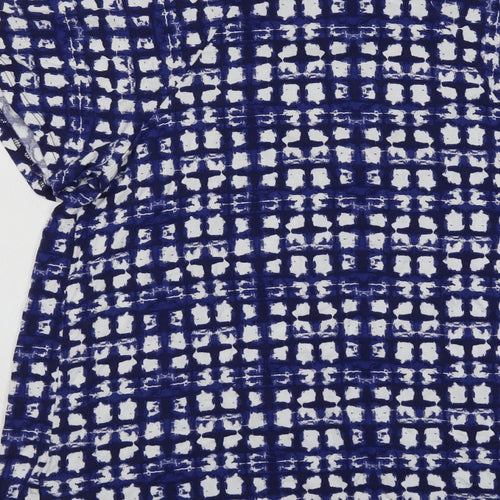 NEXT Womens Blue Geometric Viscose Basic Blouse Size 18 Round Neck