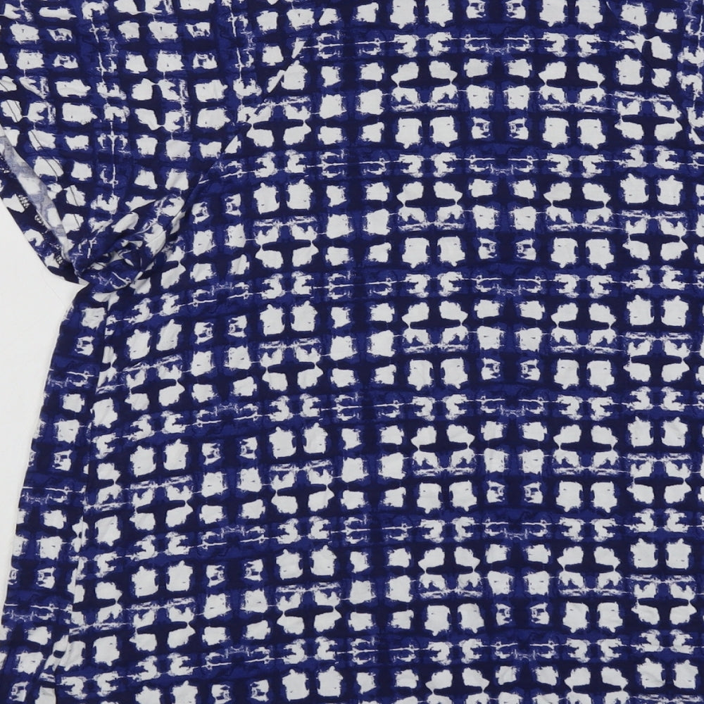 NEXT Womens Blue Geometric Viscose Basic Blouse Size 18 Round Neck