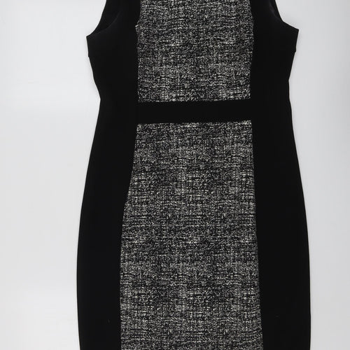 Donna Karan Womens Black Colourblock Polyester Shift Size 14 Round Neck Zip
