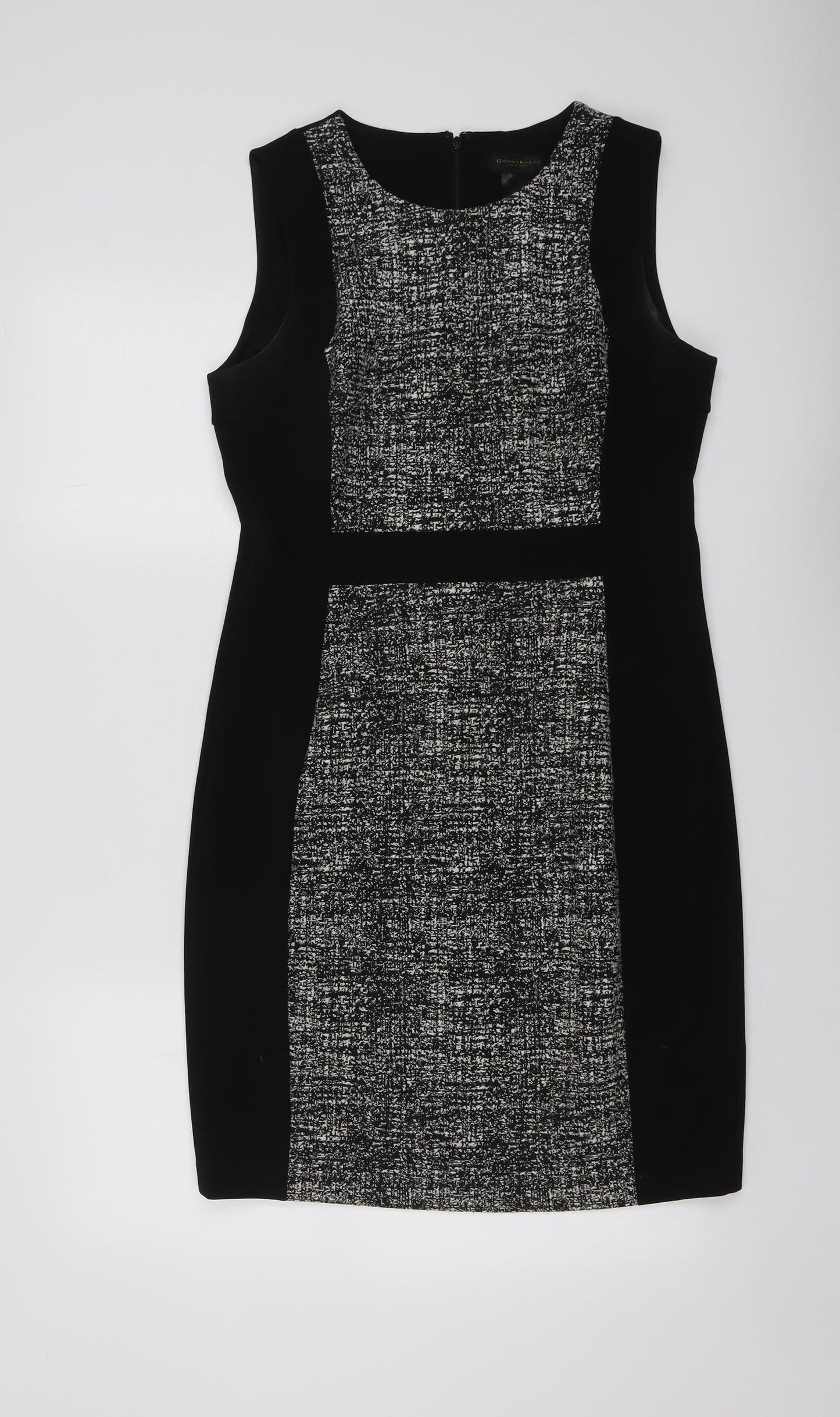 Donna Karan Womens Black Colourblock Polyester Shift Size 14 Round Neck Zip