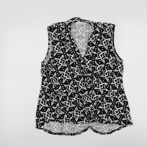 Paraphrase Womens Black Geometric Viscose Basic Tank Size 14 V-Neck