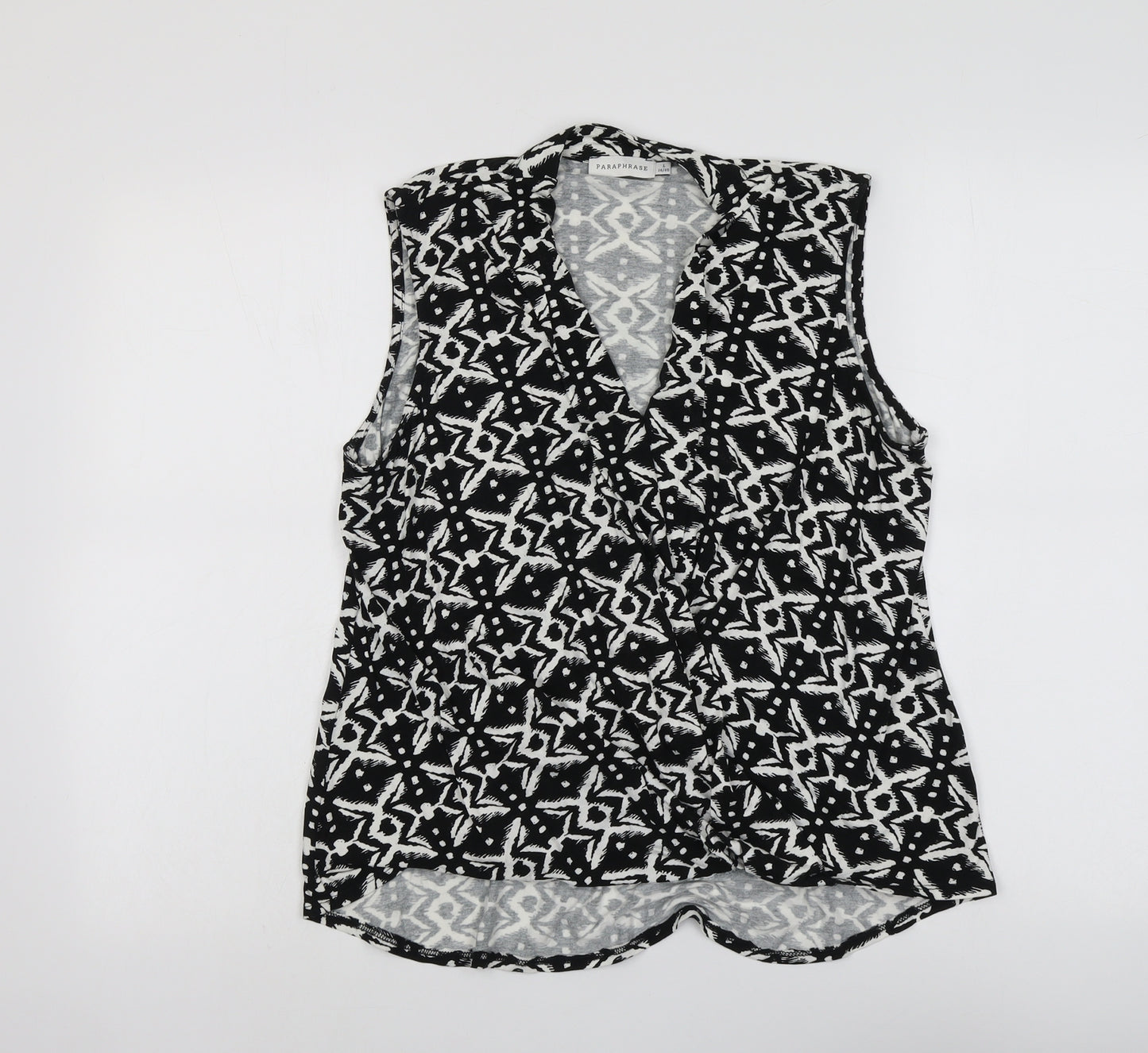 Paraphrase Womens Black Geometric Viscose Basic Tank Size 14 V-Neck