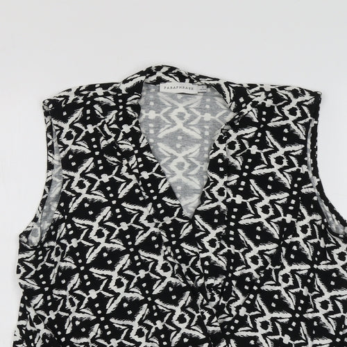 Paraphrase Womens Black Geometric Viscose Basic Tank Size 14 V-Neck
