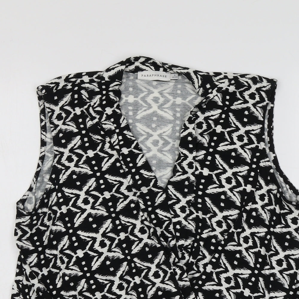 Paraphrase Womens Black Geometric Viscose Basic Tank Size 14 V-Neck