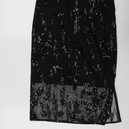 Marks and Spencer Womens Black Geometric Polyester A-Line Skirt Size 10