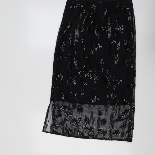 Marks and Spencer Womens Black Geometric Polyester A-Line Skirt Size 10
