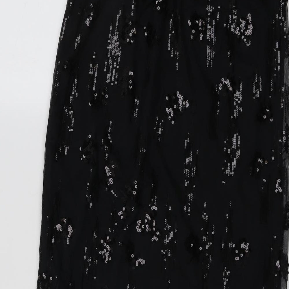 Marks and Spencer Womens Black Geometric Polyester A-Line Skirt Size 10