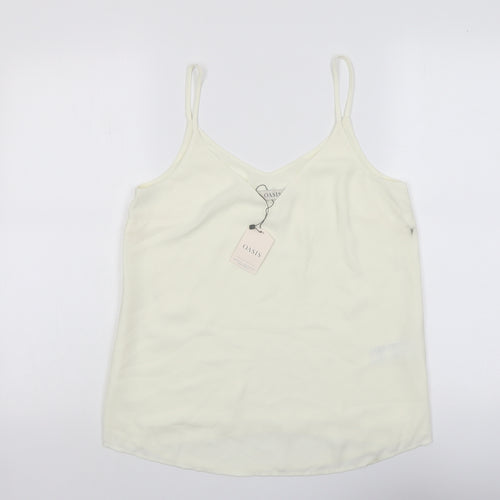 Oasis Womens Ivory Polyester Basic Tank Size 10 V-Neck
