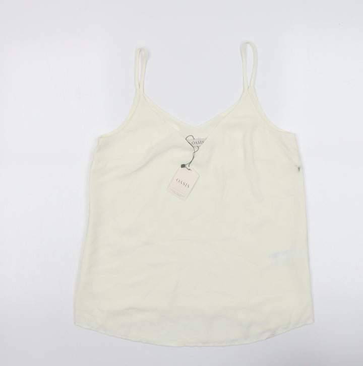 Oasis Womens Ivory Polyester Basic Tank Size 10 V-Neck
