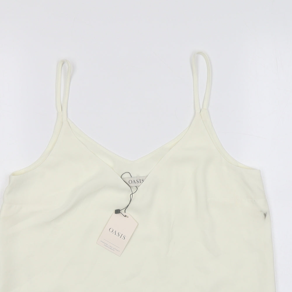 Oasis Womens Ivory Polyester Basic Tank Size 10 V-Neck