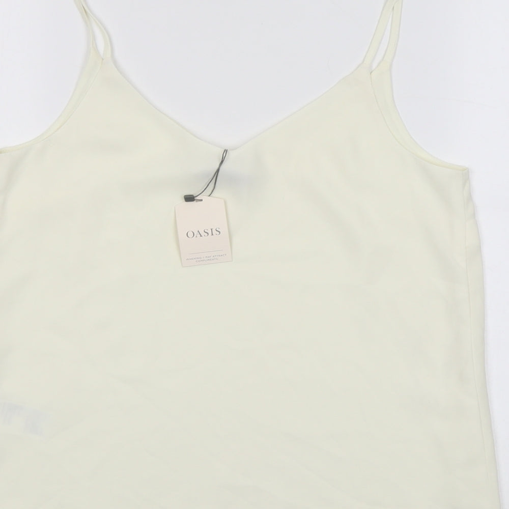 Oasis Womens Ivory Polyester Basic Tank Size 10 V-Neck