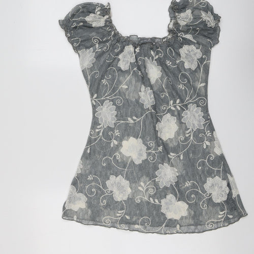 Per Una Womens Grey Floral Polyester Basic Blouse Size 12 Round Neck