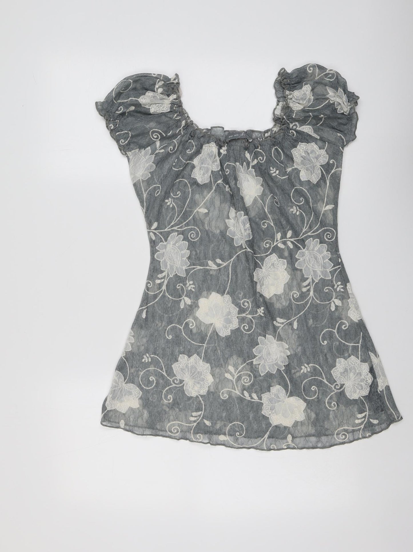 Per Una Womens Grey Floral Polyester Basic Blouse Size 12 Round Neck