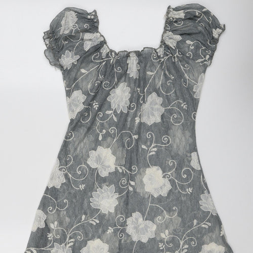 Per Una Womens Grey Floral Polyester Basic Blouse Size 12 Round Neck