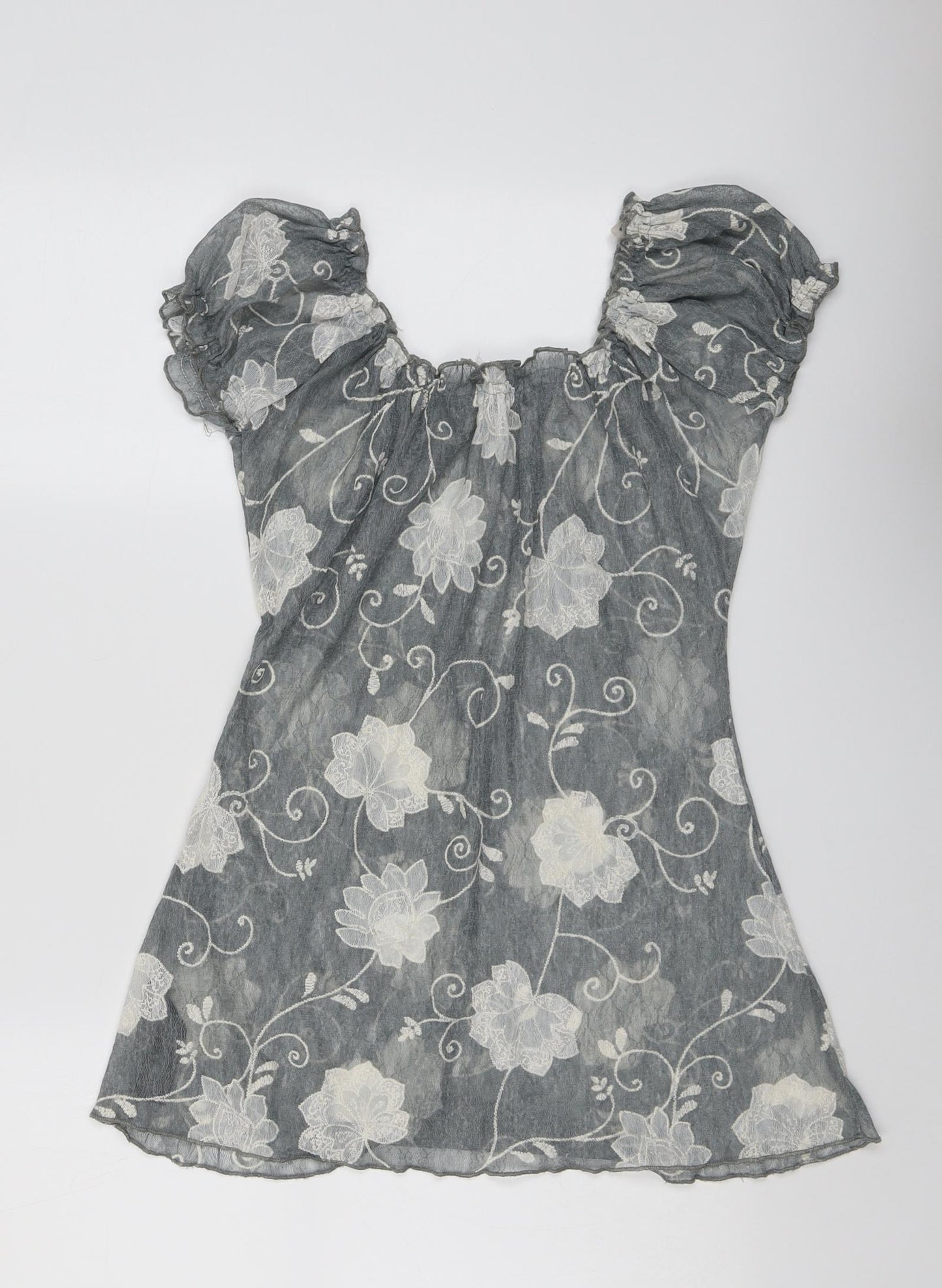 Per Una Womens Grey Floral Polyester Basic Blouse Size 12 Round Neck