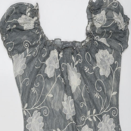 Per Una Womens Grey Floral Polyester Basic Blouse Size 12 Round Neck
