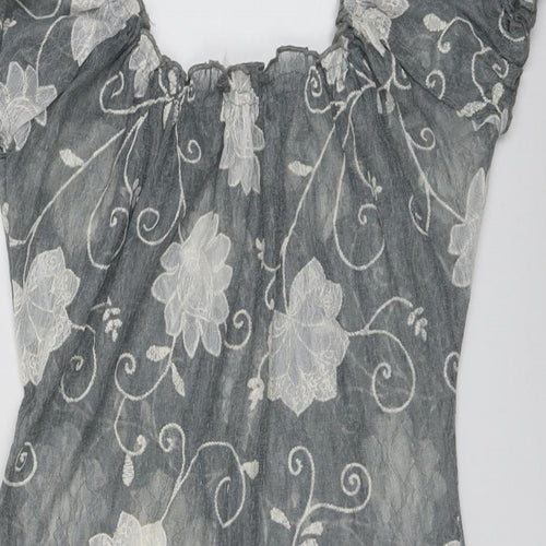 Per Una Womens Grey Floral Polyester Basic Blouse Size 12 Round Neck