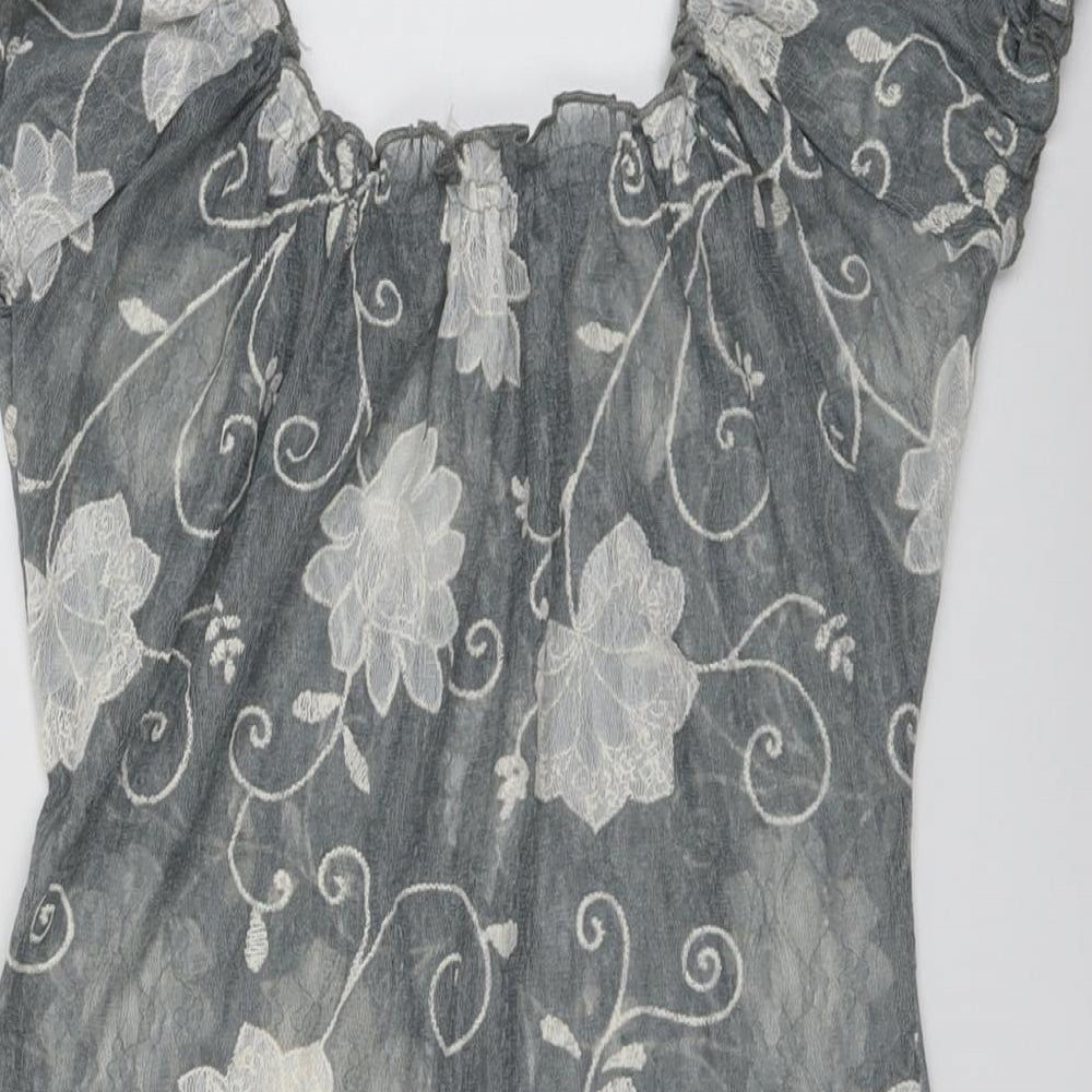 Per Una Womens Grey Floral Polyester Basic Blouse Size 12 Round Neck