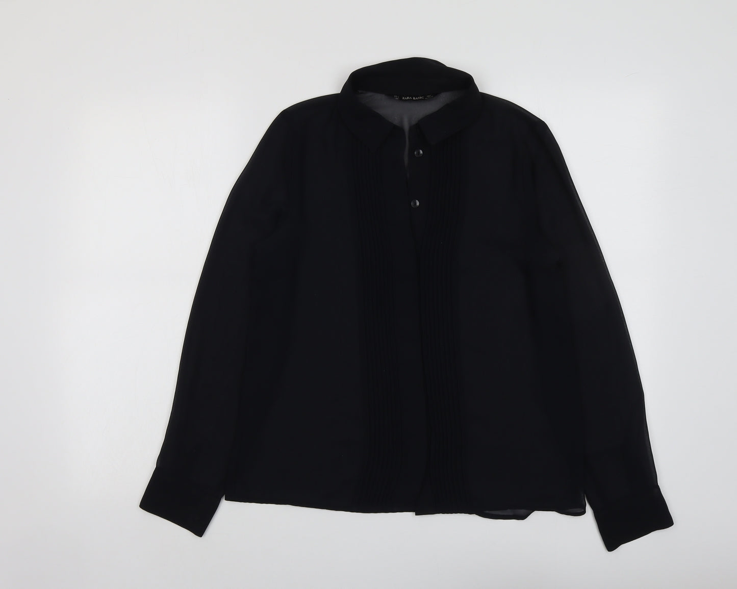 Zara Womens Black Polyester Basic Blouse Size S Collared