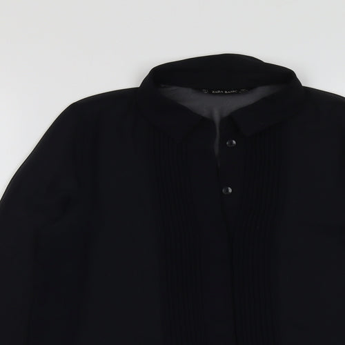 Zara Womens Black Polyester Basic Blouse Size S Collared