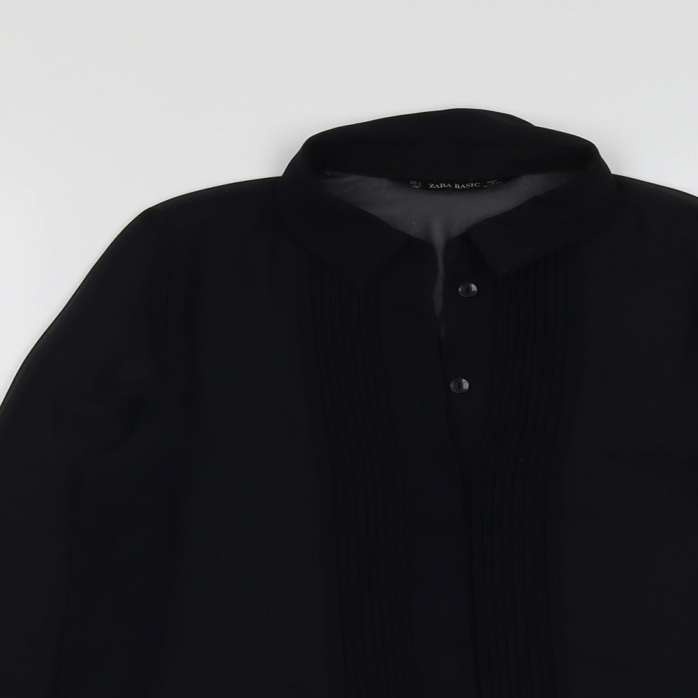 Zara Womens Black Polyester Basic Blouse Size S Collared