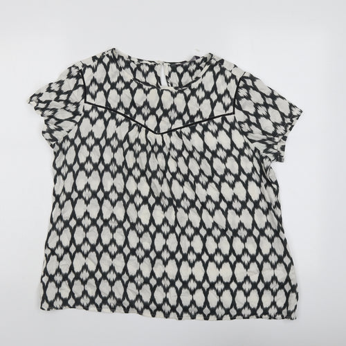 Marks and Spencer Womens Beige Geometric Modal Basic Blouse Size 14 Round Neck