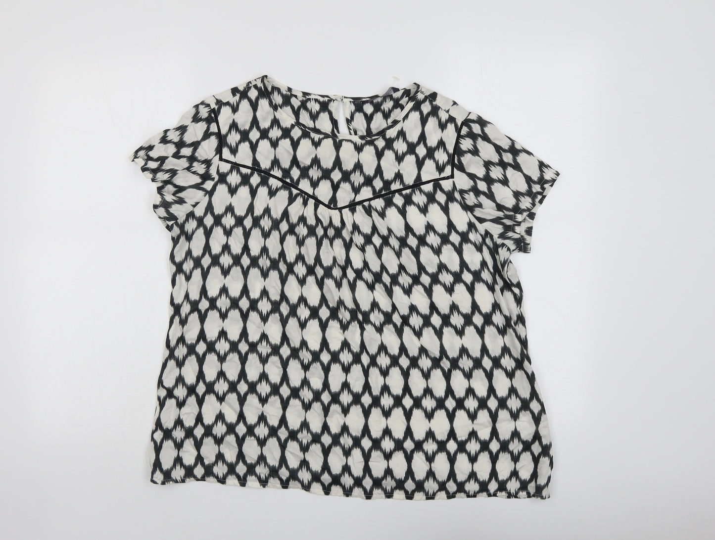 Marks and Spencer Womens Beige Geometric Modal Basic Blouse Size 14 Round Neck