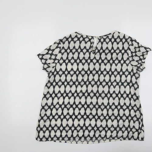 Marks and Spencer Womens Beige Geometric Modal Basic Blouse Size 14 Round Neck