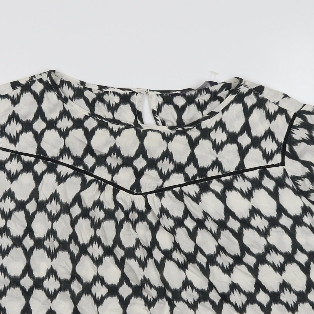 Marks and Spencer Womens Beige Geometric Modal Basic Blouse Size 14 Round Neck