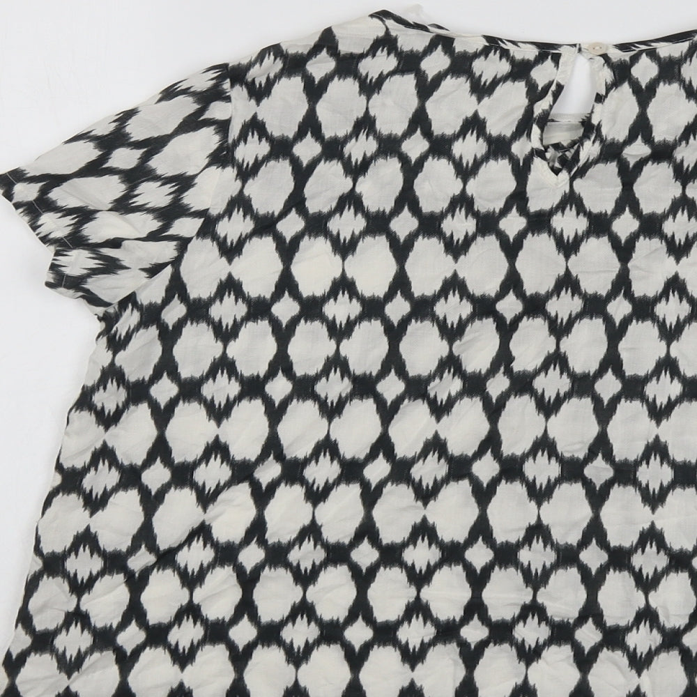 Marks and Spencer Womens Beige Geometric Modal Basic Blouse Size 14 Round Neck