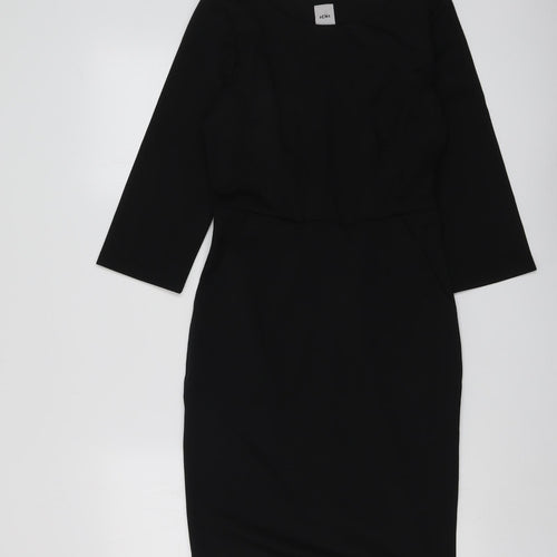 ICHI Womens Black Polyester A-Line Size S Round Neck Zip
