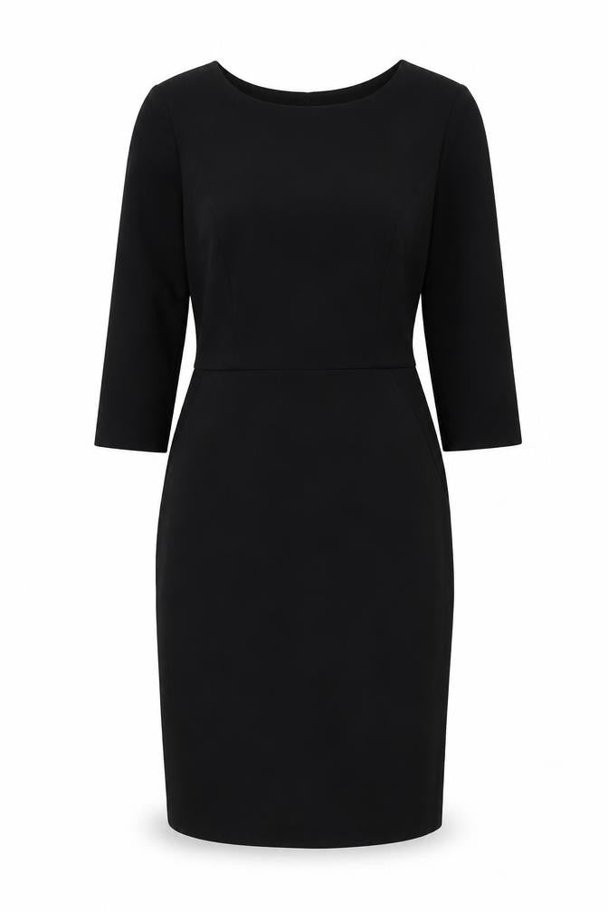 Front view of ICHI women’s black polyester a-line, size S, round neck zip