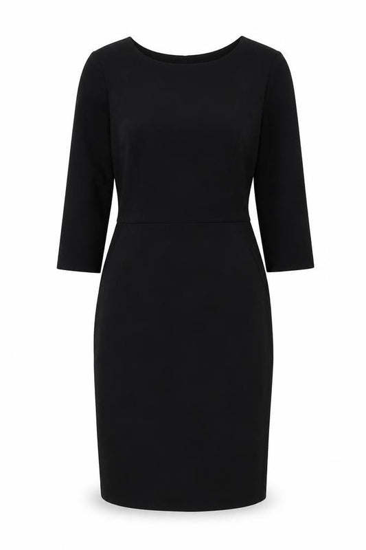 Front view of ICHI women’s black polyester a-line, size S, round neck zip