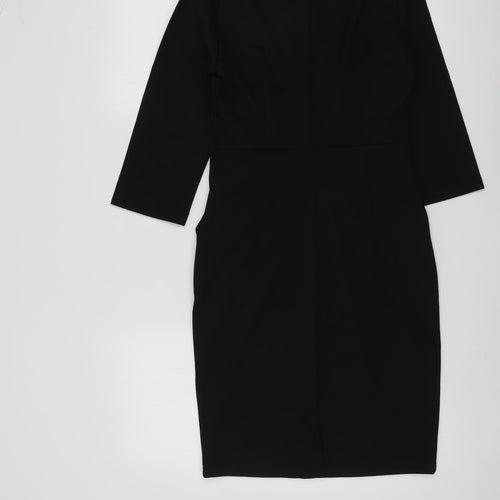 ICHI Womens Black Polyester A-Line Size S Round Neck Zip