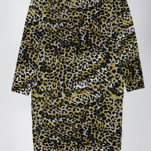 Marks and Spencer Womens Yellow Animal Print Viscose A-Line Size 16 Round Neck Pullover - Leopard Pattern